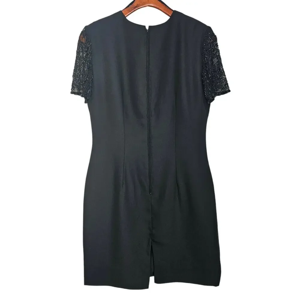 Laurence Kazar New York Vintage Little Black Party Dress with Beaded Sequins